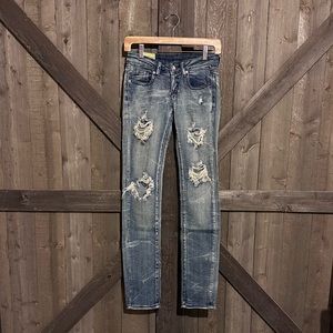 Machine Distressed Skinny Jeans